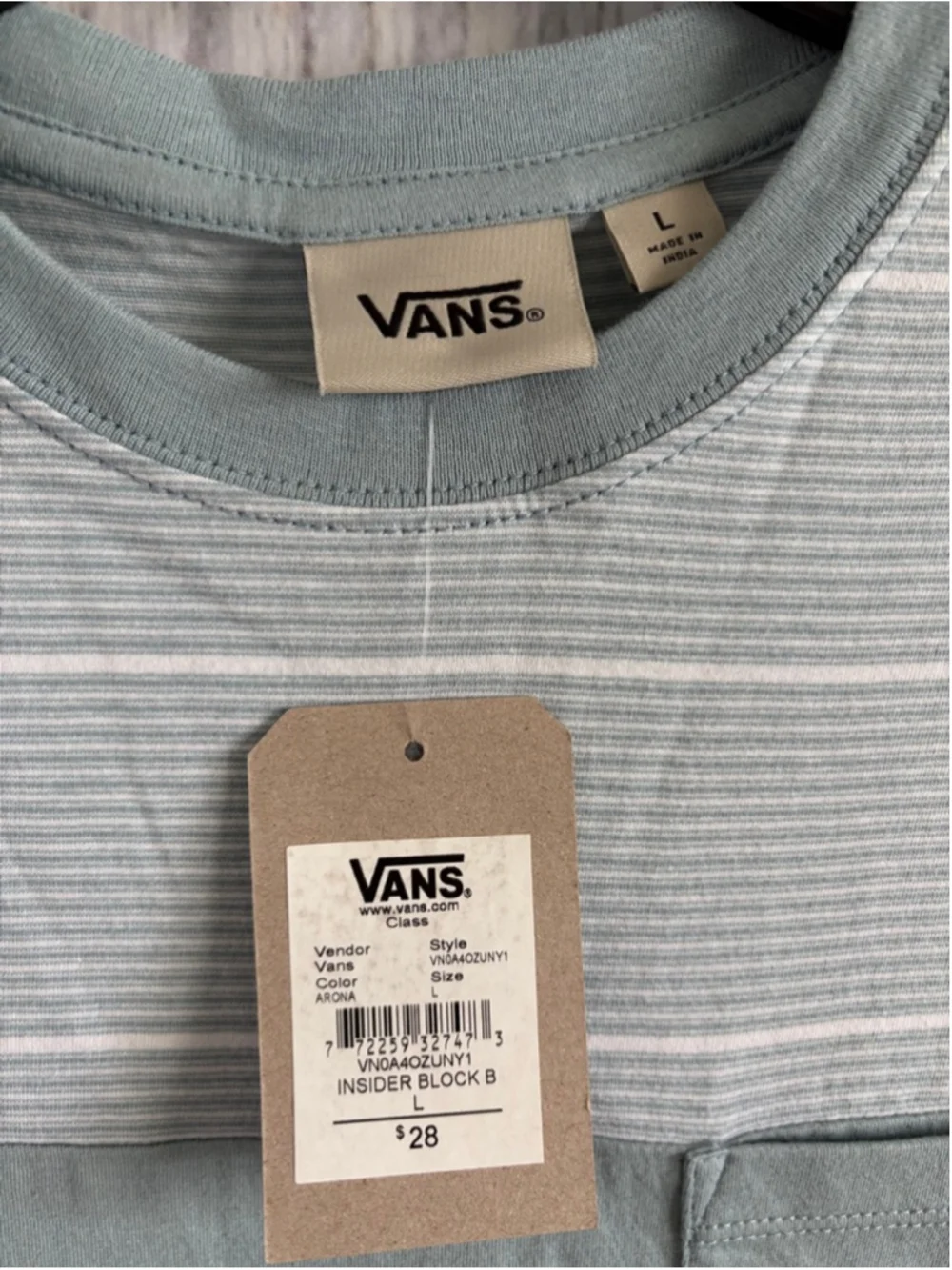 Boy's Vans Light Blue & White Striped Short Sleeve Tee L - Picture 2 of 7